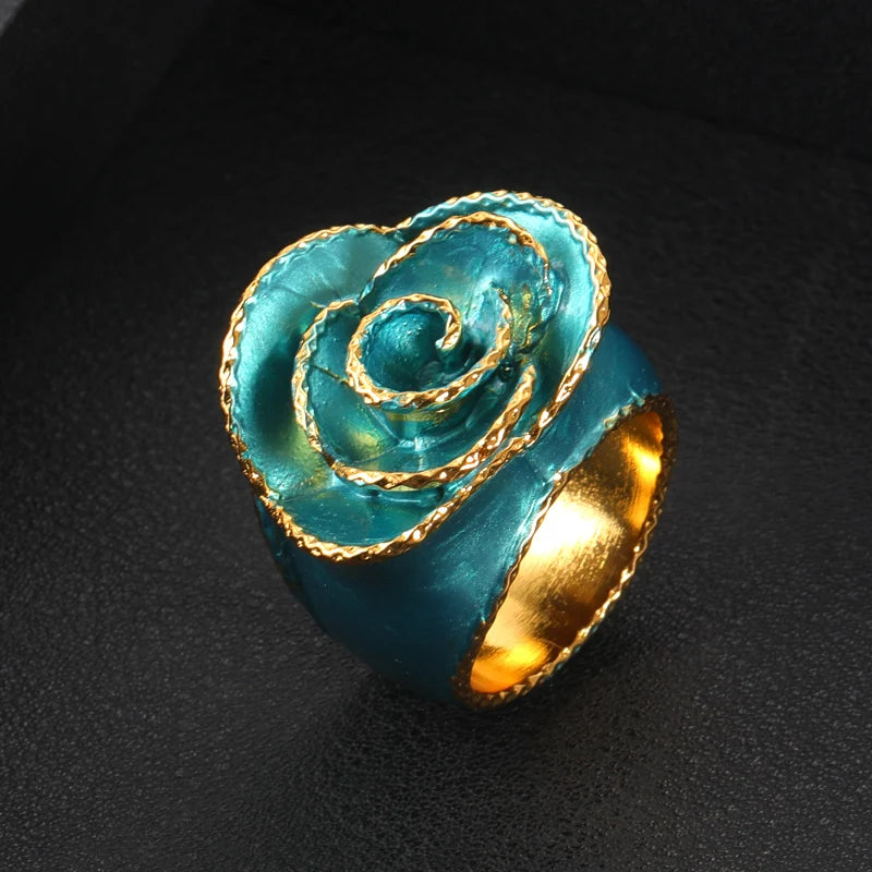 Janekelly  Luxury Bold Big Flower Rings for Women Bridal Cubic Zircon Dubai Accessories Finger Ring Beach Jewelry
