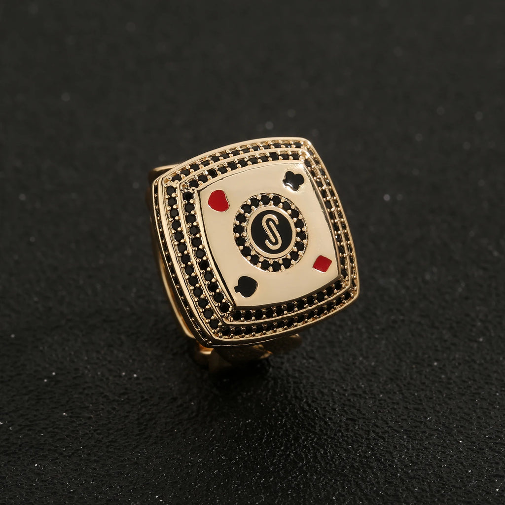 New men's trendy jewelry, European and Italian hip-hop street style mahjong ring.