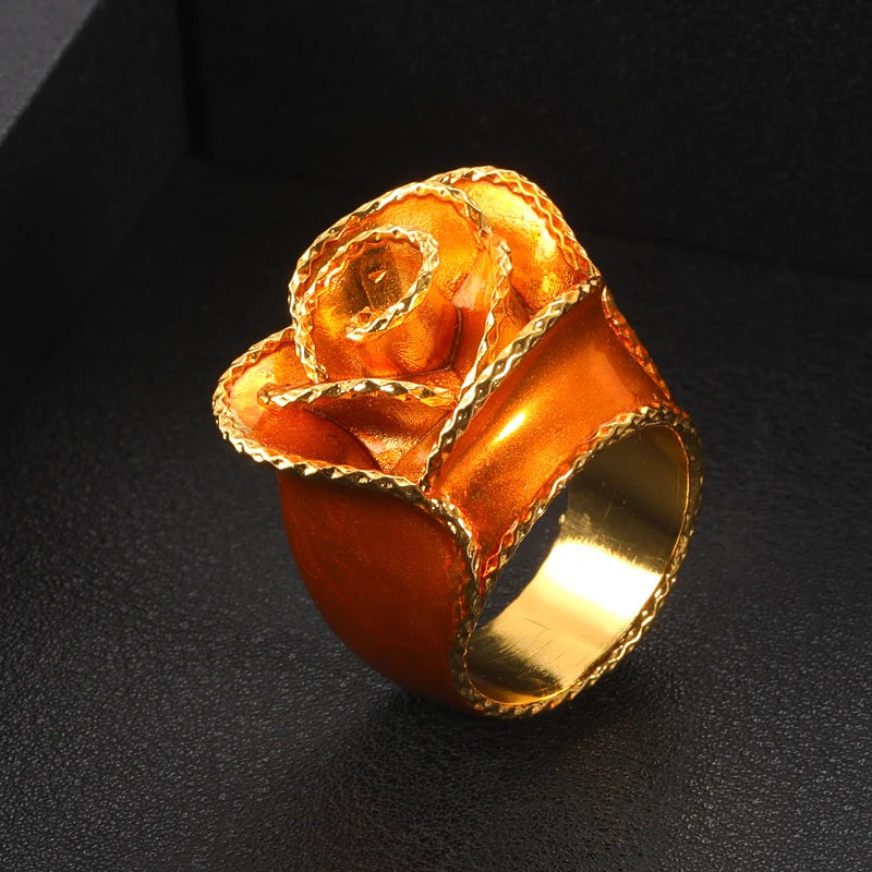 Janekelly  Luxury Bold Big Flower Rings for Women Bridal Cubic Zircon Dubai Accessories Finger Ring Beach Jewelry