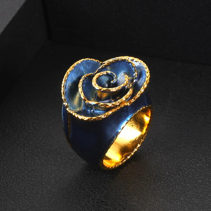 Janekelly  Luxury Bold Big Flower Rings for Women Bridal Cubic Zircon Dubai Accessories Finger Ring Beach Jewelry
