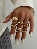 6pcs/Set Vintage Minimalist Alloy Molten Lava Teardrop Design Open Rings, Asymmetrical Fashionable Thick Metal Gold Tone Ring Se