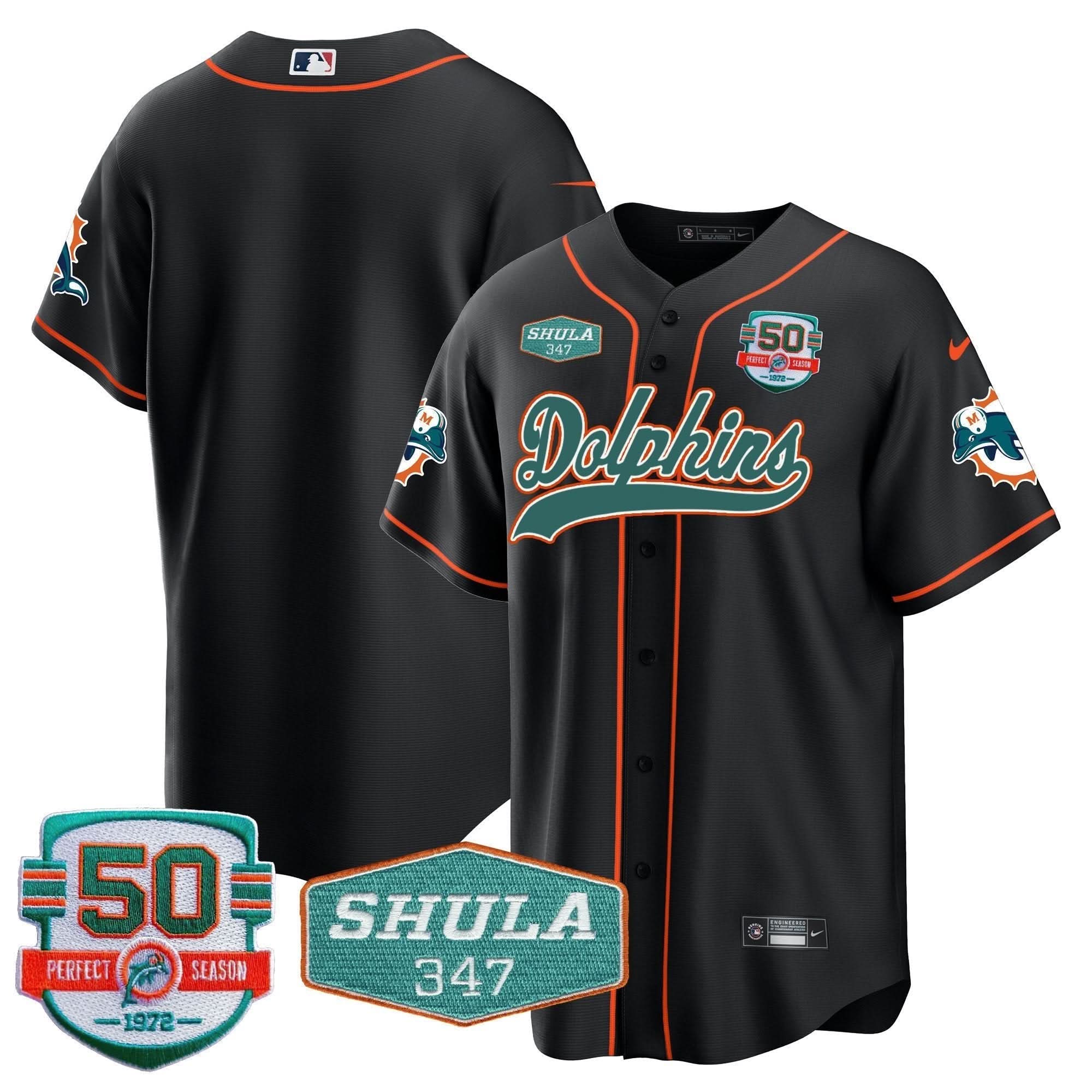 MIA 50th & Don Shula 347 Memorial Patch Baseball Jersey - All Stitched