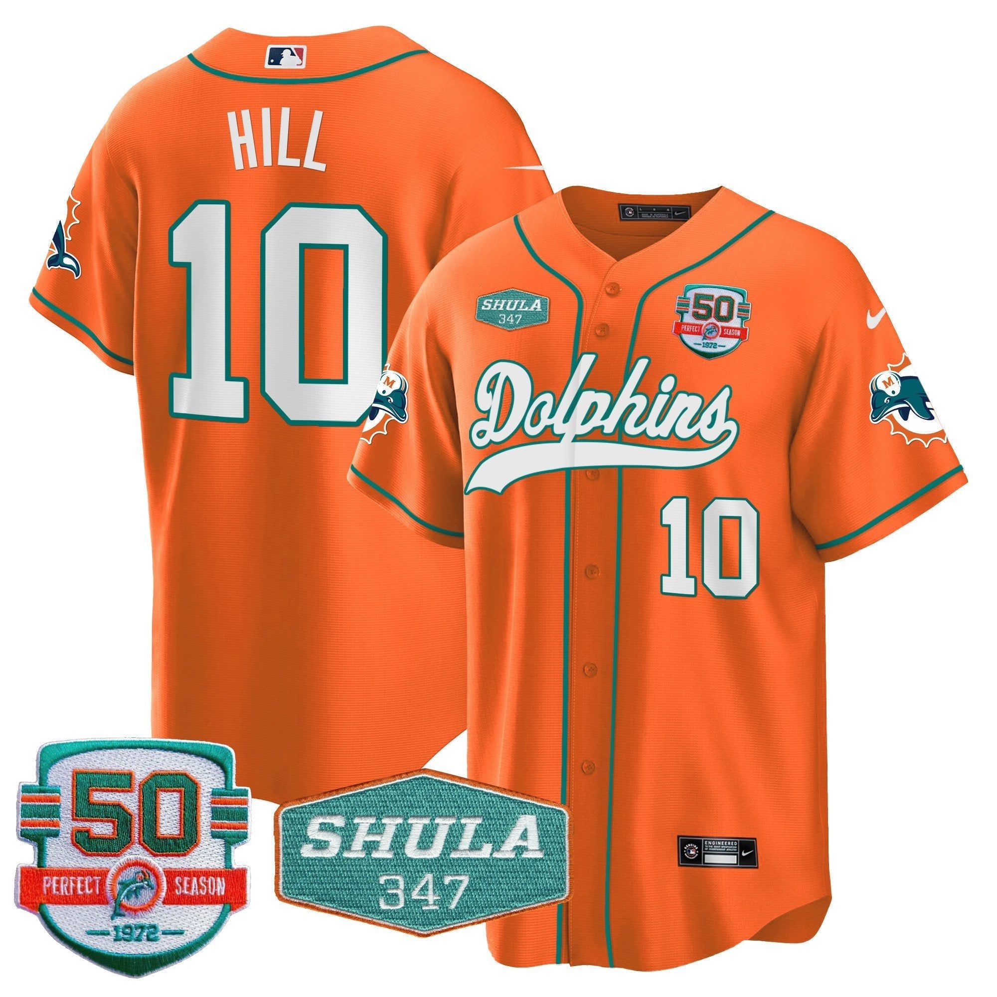 MIA 50th & Don Shula 347 Memorial Patch Baseball Jersey - All Stitched